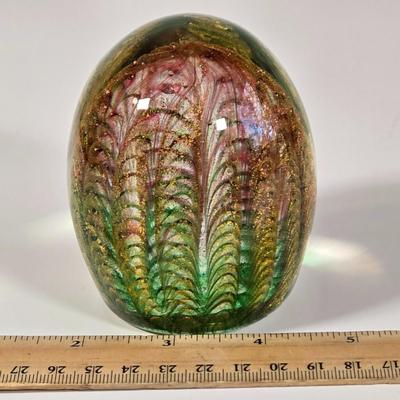 LOT 38K: Vintage Glass Bunny, Murano Style, Red Apple, Owl, and Multi Colored Personalized Paperweights