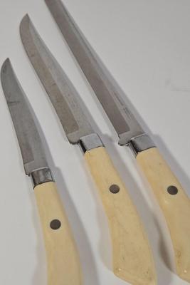 LOT 39K: Vintage Carving Set, Vintage Steak Knives - John Hull Cutlers Sheffield England Bakelite, and More