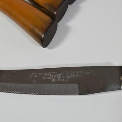 LOT 39K: Vintage Carving Set, Vintage Steak Knives - John Hull Cutlers Sheffield England Bakelite, and More