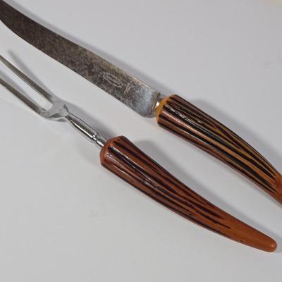 LOT 39K: Vintage Carving Set, Vintage Steak Knives - John Hull Cutlers Sheffield England Bakelite, and More