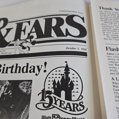 LOT 61K: Eyes and Ears 1986, 87, and 88 Copies, It's a Small World and Haunted House Albums, Mickey Mouse Figurine, and 2 Button Pins