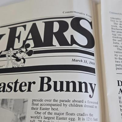 LOT 61K: Eyes and Ears 1986, 87, and 88 Copies, It's a Small World and Haunted House Albums, Mickey Mouse Figurine, and 2 Button Pins