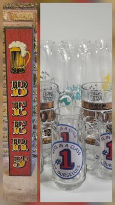 LOT 62L: Beer Sign, Beer Mugs, and Hurricane Glasses