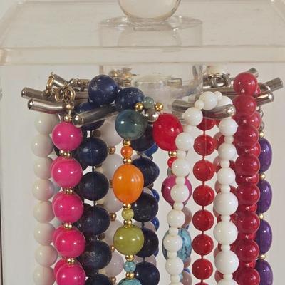 LOT 67K: Necklace Holder and Multiple Beaded Necklaces