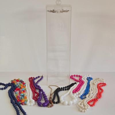 LOT 67K: Necklace Holder and Multiple Beaded Necklaces