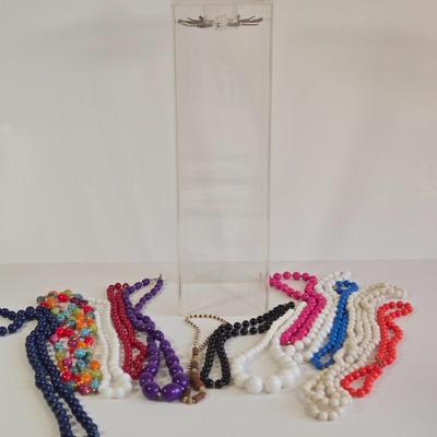 LOT 67K: Necklace Holder and Multiple Beaded Necklaces