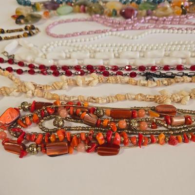 LOT 68K: Multiple Beaded Necklaces and 2 Bracelets