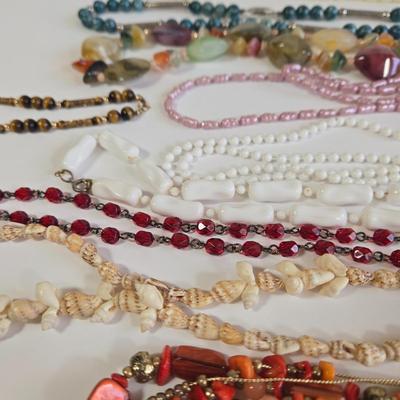 LOT 68K: Multiple Beaded Necklaces and 2 Bracelets