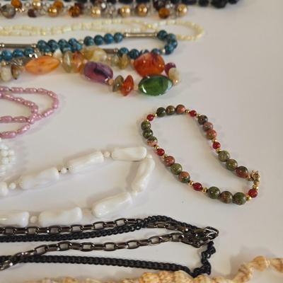 LOT 68K: Multiple Beaded Necklaces and 2 Bracelets