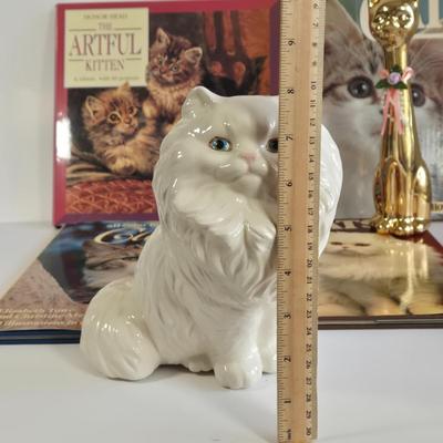 LOT 69L: Everything Cats, Books, Music Box, Ring Holder, Figurines, and More