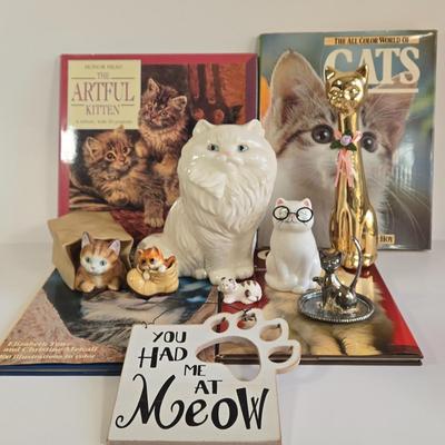 LOT 69L: Everything Cats, Books, Music Box, Ring Holder, Figurines, and More