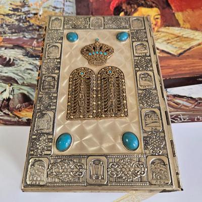 LOT 70L: Morris Katz Prints, Siddur with Decorative Metal Cover, Hen Holon Pewter Goblet, and More