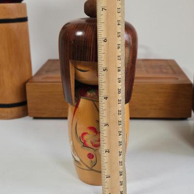 LOT 77K: Vintage Marc Chagall 12 Tribes Stained Glass Window, Vintage Japanese Black Lacquer Musical Jewelry Box, Wood Dresser Valet,...