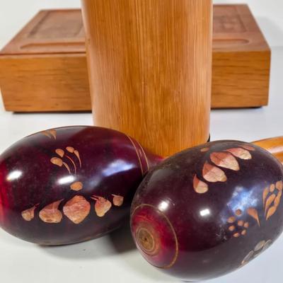 LOT 77K: Vintage Marc Chagall 12 Tribes Stained Glass Window, Vintage Japanese Black Lacquer Musical Jewelry Box, Wood Dresser Valet,...