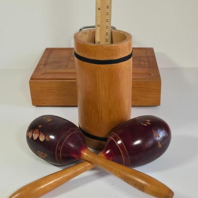 LOT 77K: Vintage Marc Chagall 12 Tribes Stained Glass Window, Vintage Japanese Black Lacquer Musical Jewelry Box, Wood Dresser Valet,...