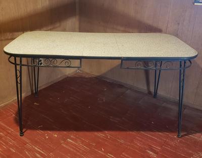 LOT 86B: Vintage Formica Expandable Table with Wrought Iron Legs