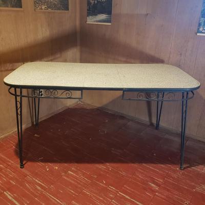 LOT 86B: Vintage Formica Expandable Table with Wrought Iron Legs