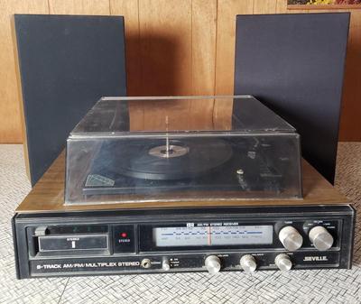 LOT 87B: Seville Solid State 8-Track, Turntable, AM/FM Multiplex Stereo System with Speakers