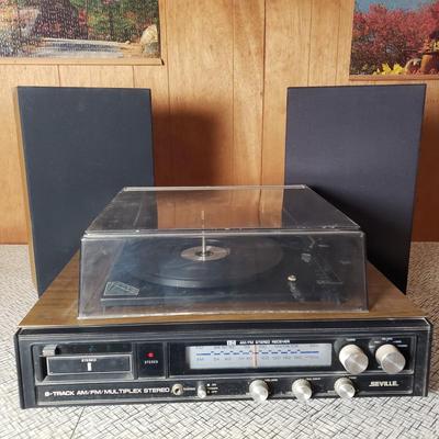 LOT 87B: Seville Solid State 8-Track, Turntable, AM/FM Multiplex Stereo System with Speakers