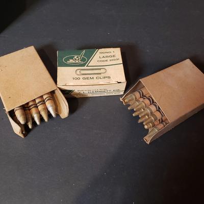 LOT 89B: Vintage Office Supplies & Tools, Pep Boys Tin Boxes, Crayola Silver & Gold Crayons, Note Card Set & Brass Christmas...