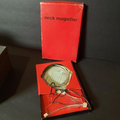 LOT 89B: Vintage Office Supplies & Tools, Pep Boys Tin Boxes, Crayola Silver & Gold Crayons, Note Card Set & Brass Christmas...