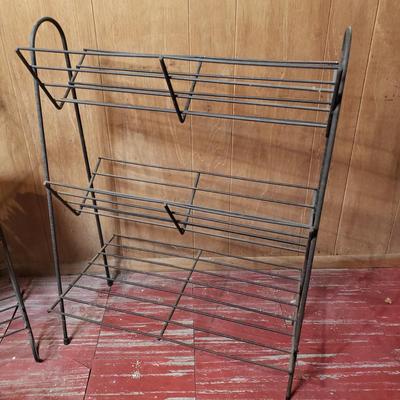 LOT 94B: Two Metal Wire Record Album Racks with Collection of 45s