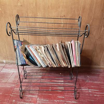 LOT 94B: Two Metal Wire Record Album Racks with Collection of 45s