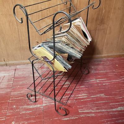 LOT 94B: Two Metal Wire Record Album Racks with Collection of 45s