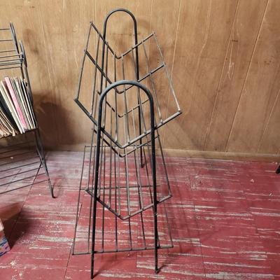 LOT 94B: Two Metal Wire Record Album Racks with Collection of 45s
