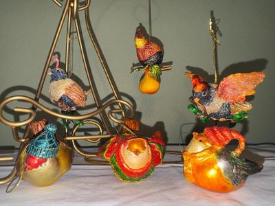 Set 6 Delicate Autumn BIrd Ornaments