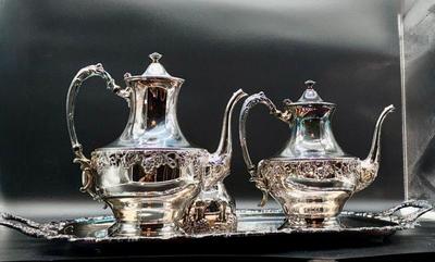 7 Piece Meridian SIlver Silver Smiths Silver on Copper Serving Set