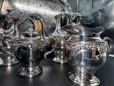 7 Piece Meridian SIlver Silver Smiths Silver on Copper Serving Set