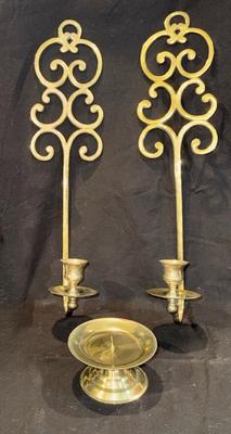 Ornate Brass Vintage Wall Candle Sconces and Small Brass Candle Holder 17"
