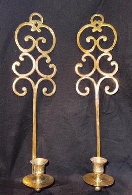 Ornate Brass Vintage Wall Candle Sconces and Small Brass Candle Holder 17"