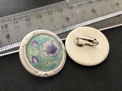 Vintage White Porcelain Hand painted Purple Flower Earrings