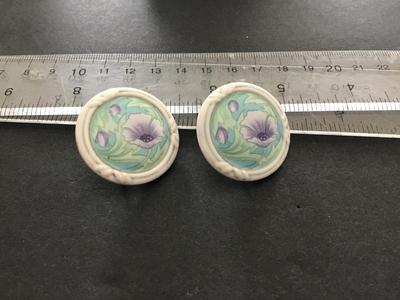 Vintage White Porcelain Hand painted Purple Flower Earrings