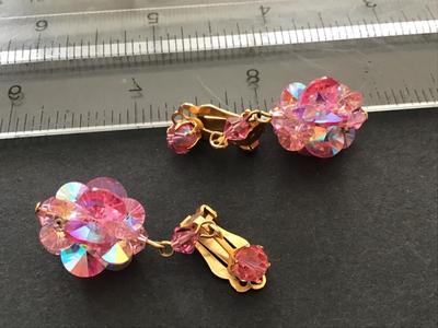 Vintage Pink Crystal Dangle Drop Earrings Vintage