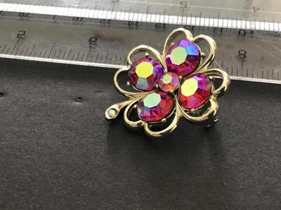 Crystal Ab Clover Brooch Vintage Gold tone