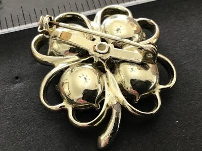 Crystal Ab Clover Brooch Vintage Gold tone