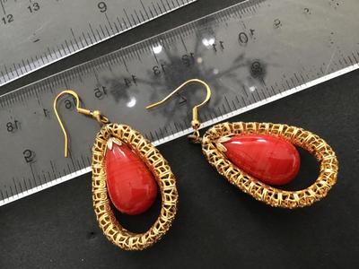 Vintage Stone Earrings in Caged Gold Tone