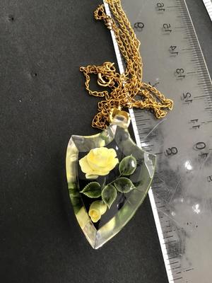1950 Reversed Carved Yellow Rose Pendant