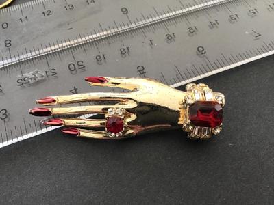 Vintage Coro Hand Brooch large red Cluster Rhinestone jeweled