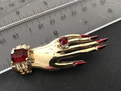 Vintage Coro Hand Brooch large red Cluster Rhinestone jeweled