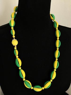 Vintage Green Yellow Decrotive Clasp Necklace marked