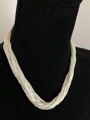 Beautiful Vintage Light Sage White Shell /Glass Necklace