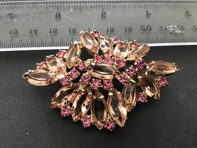 Vintage Czech Faceted Pink Handset Rhinestone Brooch