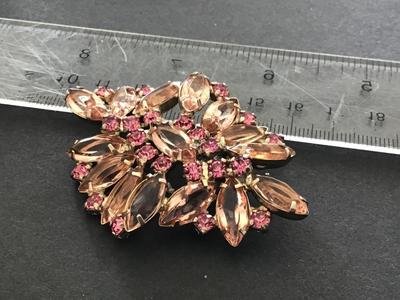 Vintage Czech Faceted Pink Handset Rhinestone Brooch