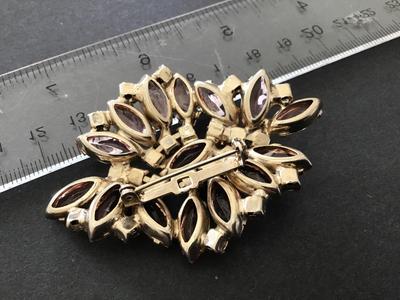 Vintage Czech Faceted Pink Handset Rhinestone Brooch