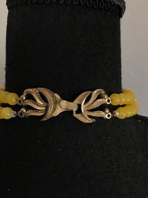 Vintage Yellow Beaded Necklace Nice Clasp