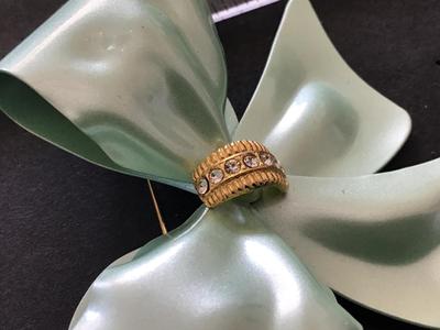 Mint Rhinestone Metal Bow Brooch